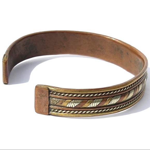 Vintage Mixed Metal Cuff Bracelet Copper Brass Silver Tone Tri-Tone Unisex - Picture 3 of 4